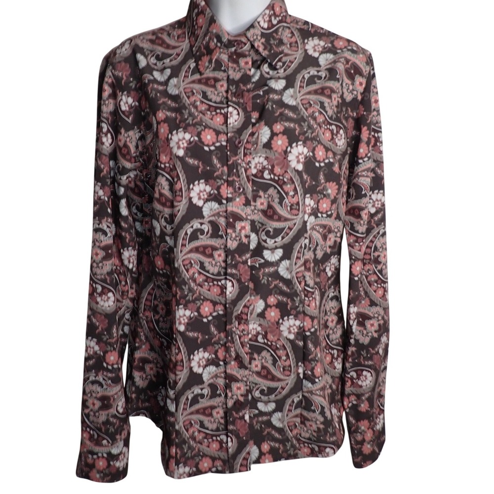 Royal Highness Equestrian Womens Paisley Floral Button Down Shirt Small Rodeo